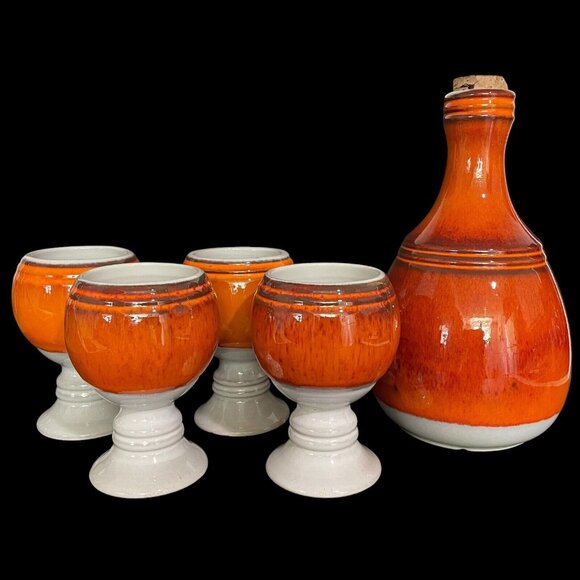 Vintage 1970s Le Flambé Decanter and Goblets (4) Set by Jean Cartier MTL Canada - Picture 1 of 16